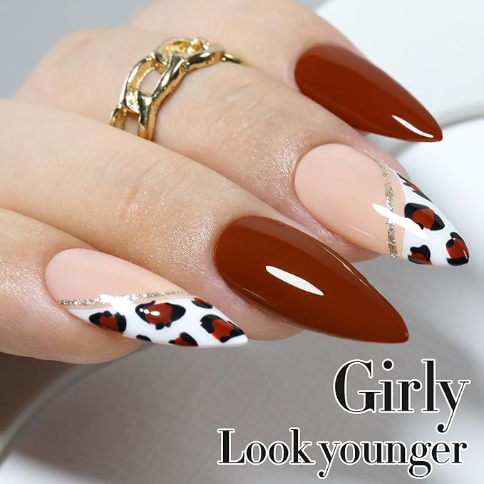Double Rhythm Gel Polish 15ML Jelly Sheer Pastel Light Milky Color Pearl White Bottle 1 PC 0.5 OZ Full Size Nail Art Salon at Home (Deep Brown Red-D1455)