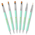 UNA GELLA Nail Art Pens 6PCS Green Color Acrylic Nail Art Design Brush Set with Gel Polish Liner Brushes Christmas Double-headed Nail Dotting Tools for DIY Home Salon Manicure Design Supplies