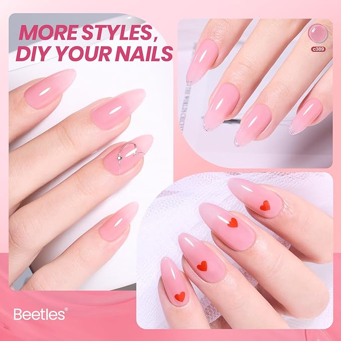 Beetles Nude Pink Gel Nail Polish - Blush Cappuccino Clear Pink, 7.5ML Natural Jelly Gel Polish Sheer Translucent Colors Nail Concealer Soak Off UV French Nail Art Manicure Gift for Women