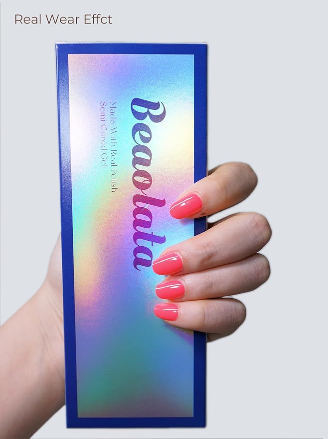 Semi Cured Gel Nail Strips - UV Light Gel Nail Stickers - 20 Long Lasting Salon Quality Wraps (Sizzling Pink)