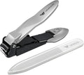 Nail Clippers with Catcher, No Splash Fingernail Toenail Clippers with Sharp Curved Blade and Glass Nail File, Wide Jaw Opening Stainless Steel Nail Cutter Trimmer for Seniors Adult Men Women
