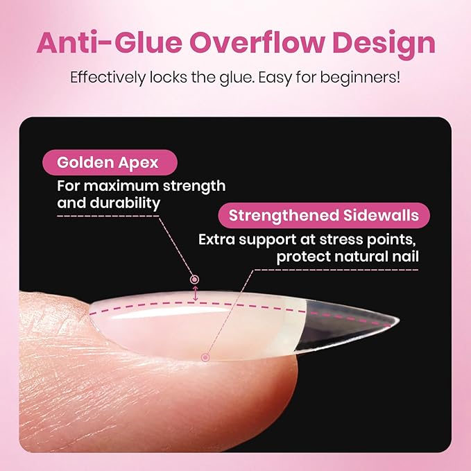 Beetles Gel Nail Tips Flat-X - Almond Medium, 320pcs 16 Sizes, Pre-Etched Half Matte Full Cover Soft Acrylic Press on False Nail Extension Tips Easy DIY Salon for Flat & Natural Nail Beds