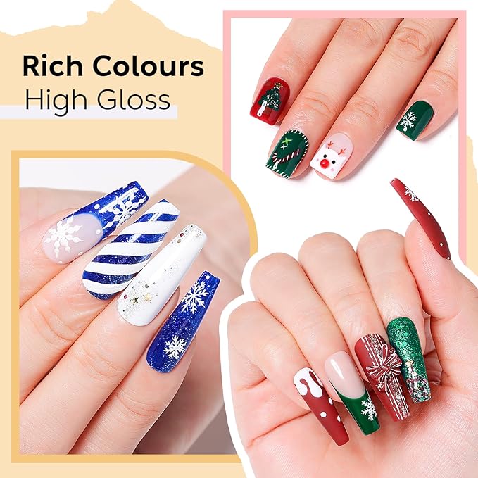 Nicedeco Gel Nail Polish Nail 12 Colors, Hema Free, Cruelty Free, Vegan, Christmas Red White Green Golden Glitter U V Gel Manicure Kit 8