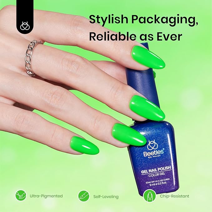 Beetles Green Gel Nail Polish, Bright Green Gel Polish Ghost Phantom for St Patricks Day Nails Art, Soak Off Uv LED Nail Lamp Manicure Salon Gift for Women 0.3Oz