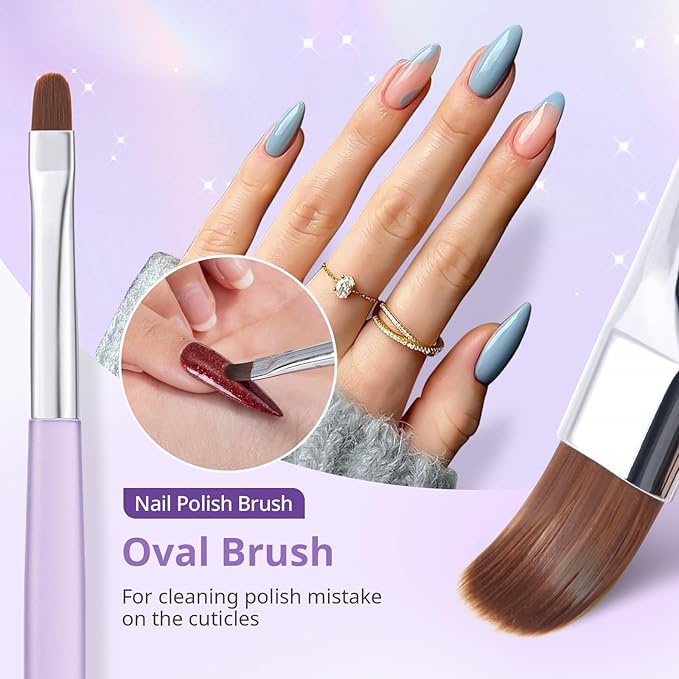 AIRSEE Nail Art Clean Up Brushes, 3 PCS Flat/Oval/Fine Angled Gel Nail Brush for Cleaning Polish Mistake on the Cuticles, Painting Brushes, Art Design DIY Tools, Purple