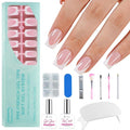 Vansiho Pink Deep French Gel Nails Kit - Short Square French Tip Press on Nails, Nail Gel, Top Coat and Nail Lamp for Gift and Nail Art DIY