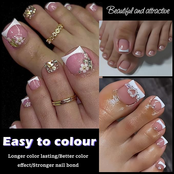 240pc French Fake Toenails Gel Toe Nail Tips Clear Press on Toenail, Short Square Toes Fake Nails Tips Clear Gel Toenails Extrension False Toe Nail Press ons Feet Artificial Toenail Tip Half Cover