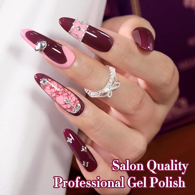 Double Rhythm 0.5 Oz Gel Nail Polish Neutral Natural Same Color Same Bottle Translucent Light Milky Pastel 15ML Manicure French Design Art DIY at Home (Bean Burgundy-A1519)