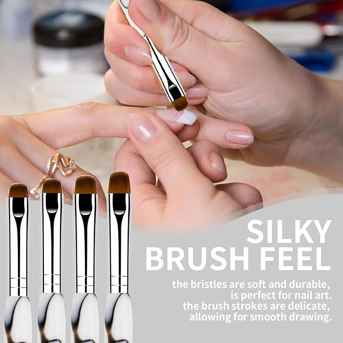 French Manicure Brush, Esclane 2 Way French Nail Brush with Dotting Tool for Manicure Cuticle Clean Up Nail Art Design, French Tip Brush (White, #10)