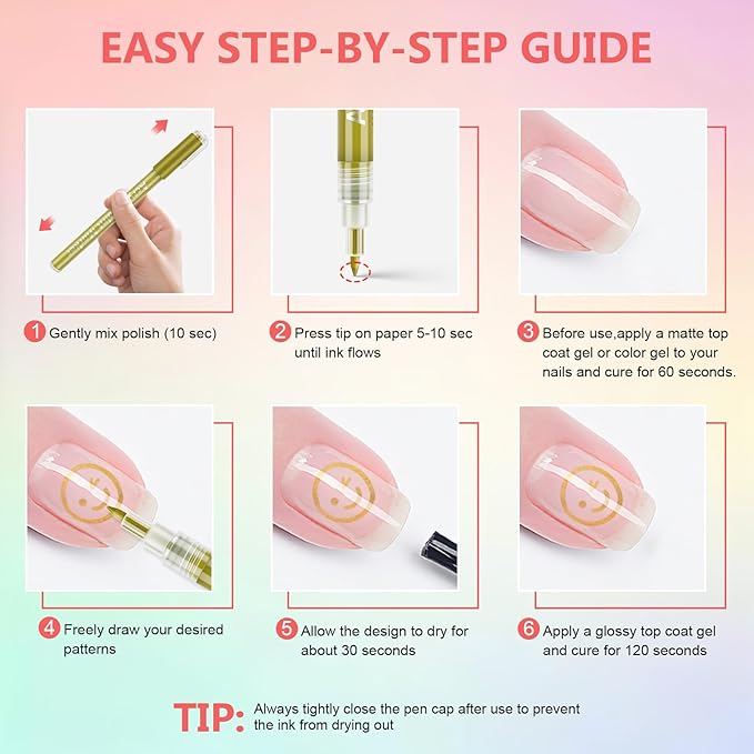 24 Colors Nail Art Pens Set, 3D Nail Polish Pens Quick-Drying Acrylic Paint Markers,For Nail Art Drawing Painting Nail Point Dotting Liner Pen, Nail Design Kit Manicure Tools Home & Salon DIY