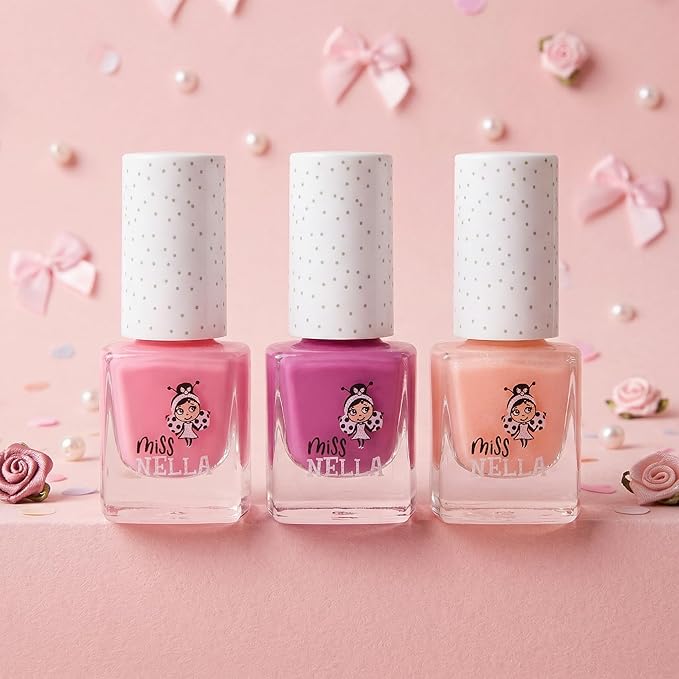 MISS NELLA SWEET LITTLE PACK, Nail Polish Set-Easy Pell off And Water Based Formula, 3 Colors of Nail Glitter set- Cheeky Bunny, Pink A Boo & Little Poppet, Perfect Kids Nail Polish