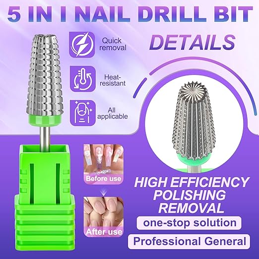 FANTEXY 3/32" Carbide Nail Drill Bits - 5 in 1 Cuticle Drill Bits for Nails, Gel Remover Drills Bit, Professional Nails File Bits for Old Skin and Nails, Manicure Pedicure Gel Polishing (Coarse - C)