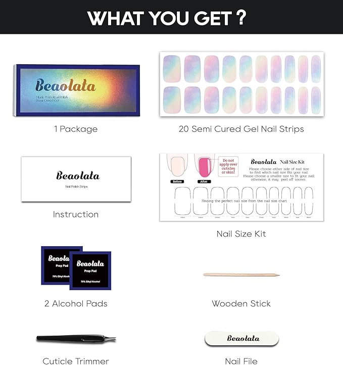 Semi Cured Gel Nail Strips - UV Light Gel Nail Stickers - 20 Long Lasting Salon Quality Wraps (Blush Dreambubble Pink&Purple)