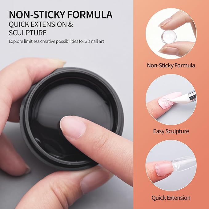 3D Gel Nail Art Kit-Warm Nude Solid Builder Gel for Nails 3D Sculpting Carving Building Modeling Hard Extension for Beginner DIY Salon at Home Cured Needed