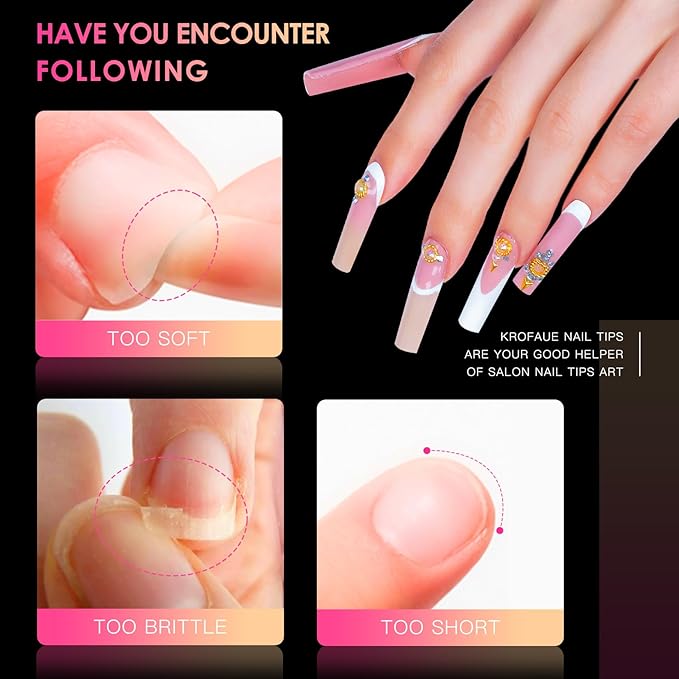 Ranrose Extra Long Nail Tips, 240PCS XXXL Long Square Acrylic Nails Full Cover Clear Long Straight Tapered Square Nail Tips 12 Sizes Pre-shaped Fake Nails for DIY Press On Nail Extensions for Women