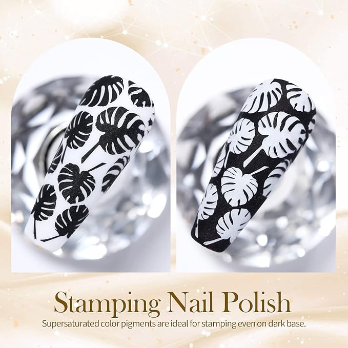 BORN PRETTY Nail Art Stamping Polish White Black Manicure Image Stamp Polish Set Print Polish Varnish 2 Bottles 10ml 0.34fl oz