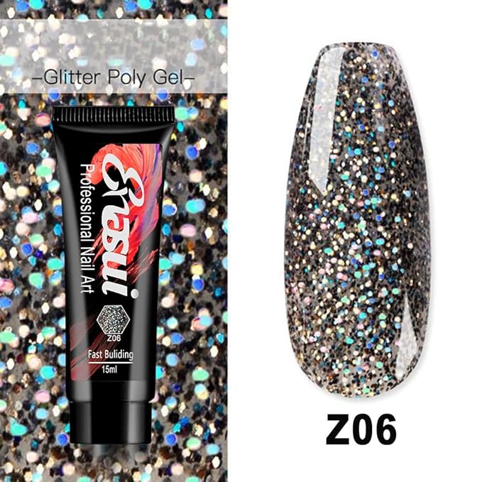 15ml Chameleon Poly UV Gel Temperature Color-Changing Black Nail Builder Gel Nail Enhancement Trial Kit LED Lamp Slip Solution Glitter Poly Builder Gel Nail 8PCS/Kit (Black Glitter)