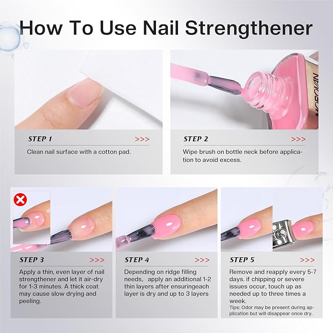 Morovan Nail Strengthener and Growth: Purple Pink Nail Polish Hardener Brightener for Damaged Nails Natural Concealer Foundation Air Dry Prevents Discoloration Essential Manicure Care Gift Women