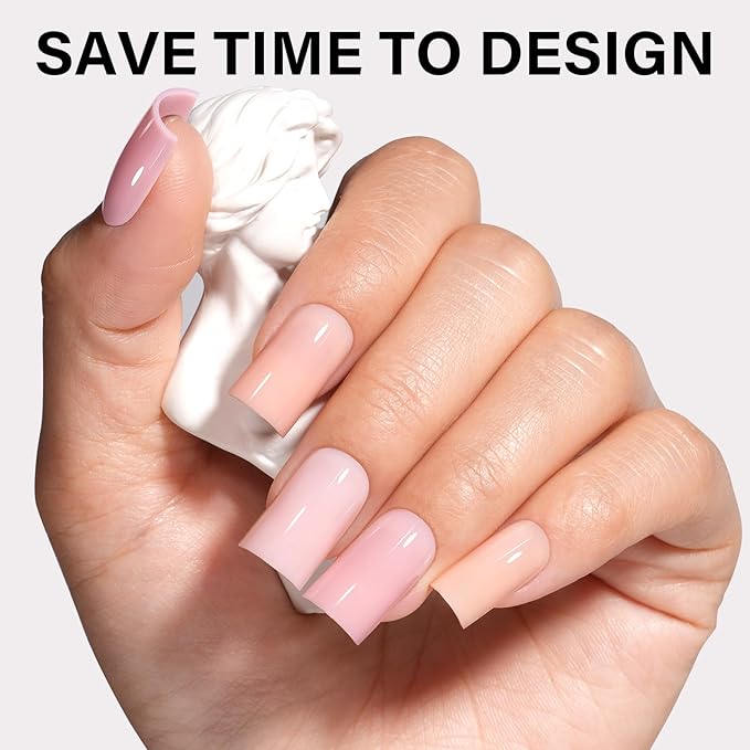 AILLSA RealFit Nude Pink Press On Nails Short Square - Pre-Shaped 4 in 1 False Nails Set, Long-Lasting Nail Extensions for Salon Home DIY Gifts 150 PCS