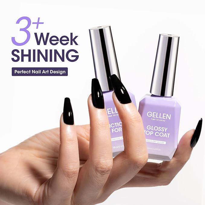 GELLEN Builder Gel for Nails and No Wipe Top Coat, 2Pcs 18ml Nail Builder Gel for Nail Extension & Strengthen and Glossy Top Coat