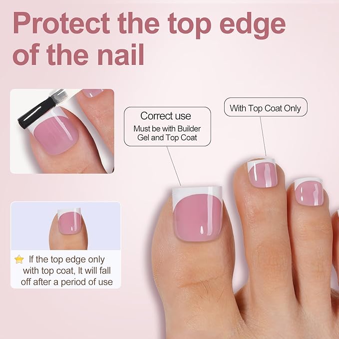 Misssix French Tip Press on Toe Nails, 300PCS French Square Toe Nail Tips, Soft Gel False Toenail, Acrylic Soak off Fake Toe Nails for Women Nail Art DIY 15 Sizes
