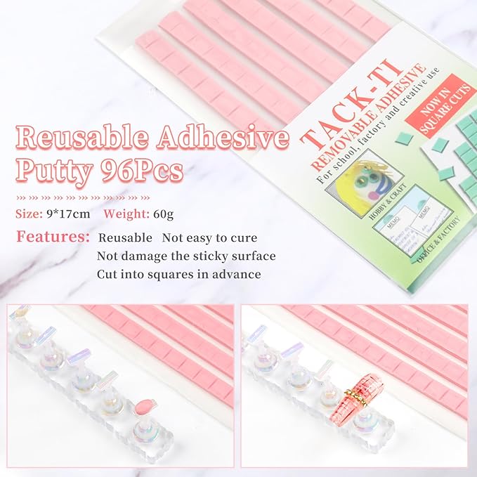BQAN 2 Set Nail Holder for Painting Nails, Transparent Acrylic Nail Stand for Press on / Fake Nail Tips Training / Nails Display with 96 Pcs Reusable Adhesive Putty