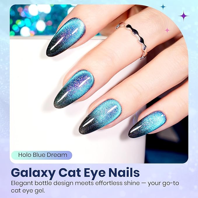Beetles Cat Eye Gel Nail Polish - 15ML 9D Cat Eye Chameleon Blue Glitter Gel Polish Magnetic Shimmer Effect Soak Off UV DIY Holo Blue Dream Manicure Gift for Women