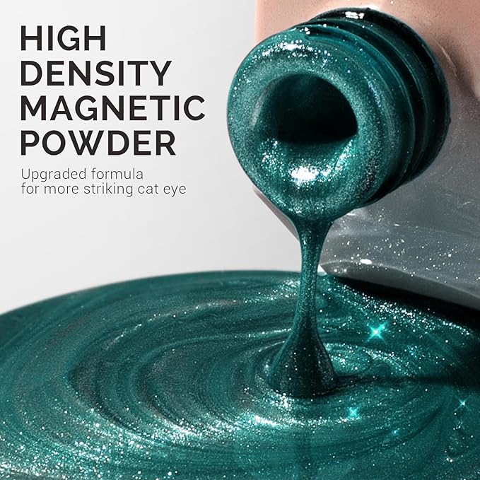 MelodySusie Jeweliver Cat Eye Gel Nail Polish, 0.5 Fl Oz Green Glitter Holographic Magnetic Nail Polish with Magnet, UV Nail Polish for Nail Art Manicure Salon DIY at Home C6686