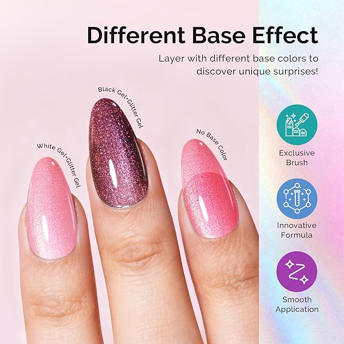 MelodySusie Jelly Pink Aurora Shimmer Gel Nail Polish, Sparkle 0.5 Fl Oz Soak Off UV LED Red Glitter Gel Polish Gift for Women Nail Art Manicure Salon DIY Nail Design Decoration at Home-G2609