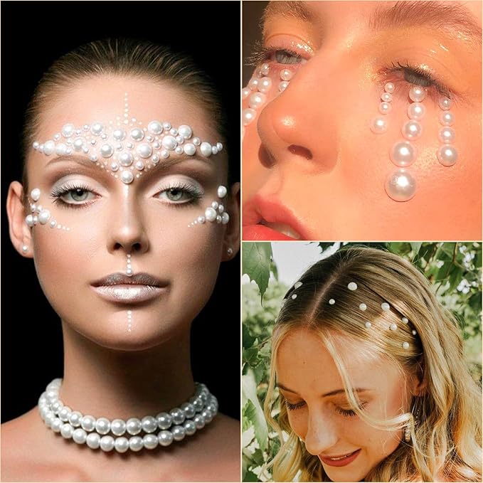 1050 PCS Pearl Stickers Self Adhesive，Nicpro 5 Size Stick On Makeup Pearl Gem Jewels Decor for Face, Body, Nail, Hair, Phone Art Craft Scrapbooking Embellishments, Size 4mm/5mm/6mm/8mm/10mm