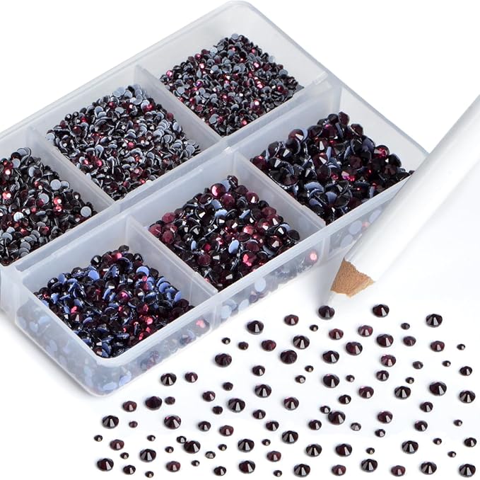 NCB Hotfix Iron on 8000pcs Crystal Rhinestones Round Gem for Crafts Decoration DIY Jewelry Making with a Picking Pen (Amethyst, 6Sizes SS3-SS12)
