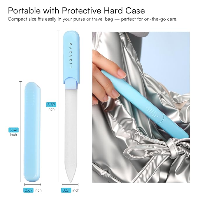 Makartt Nail File -Glass Nail File with Case, Double-Sided Sandblasted Crystal Nail Files for Natural Nails, Reusable Portable Manicure & Pedicure Buffer Gift for Women, 1pc Blue