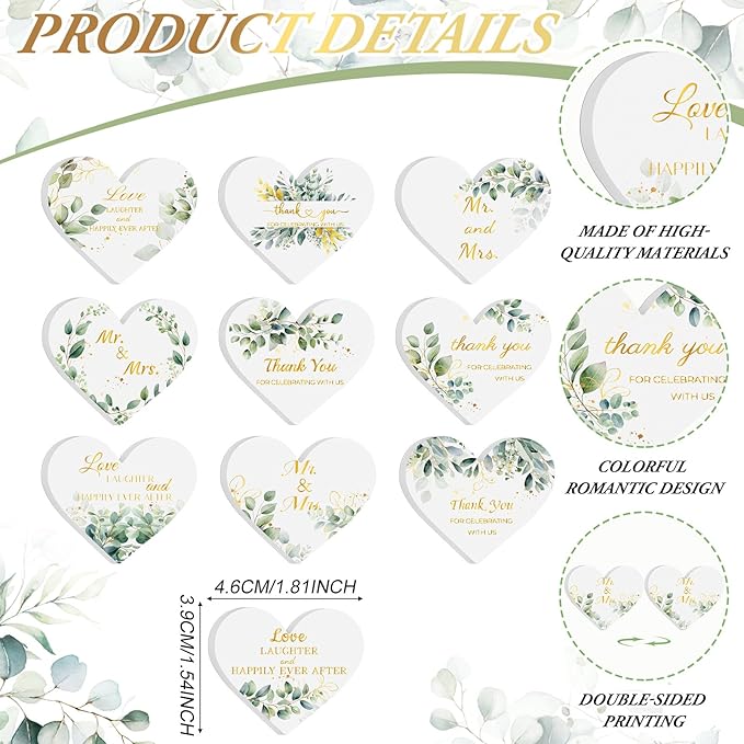 50 Pcs Greenery Wedding Nail File Gifts Bulk for Guest Mini Heart Emery Board Double Sided Nails Board Bachelorette Bridesmaid Party Favor Thank You for Celebrating with Us Game Prizes Bags Stuffers