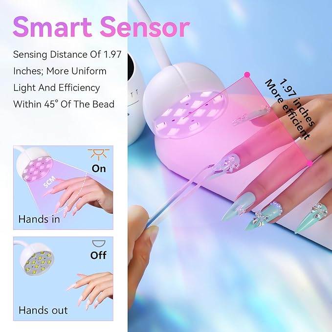 Makartt UV LED Nail Lamp - Gooseneck UV Light for Gel Nails Cherie Cordless USB 39mW/cm² LED Gel Lamp with 4 Times & Auto Sensor Fast Flash Curing Light for Salon Use (White)