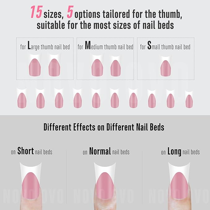 NOVO OVO Halloween White French Tip Duck Feet Nail Tips BERRY PINK Full Cover Press on Acrylic with Moon Curve, Thick Medim Long Pre-Etched Matte Wide Soft Gel False Nail Extension x 15 Sizes 150 pcs