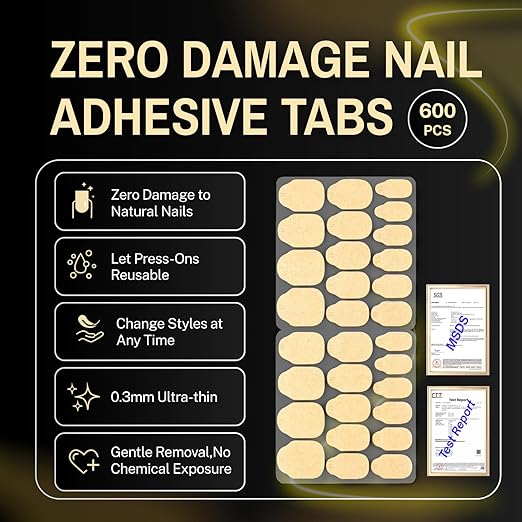 600pcs Zero Damage Press on Nail Adhesive Tabs, 15 Sizes of No Harm Nail Sticky Tabs for Press on, 0.3mm Ultra-thin Waterproof for Shower, Non Toxic Nail Glue, 20 Sheets(Clear 1)