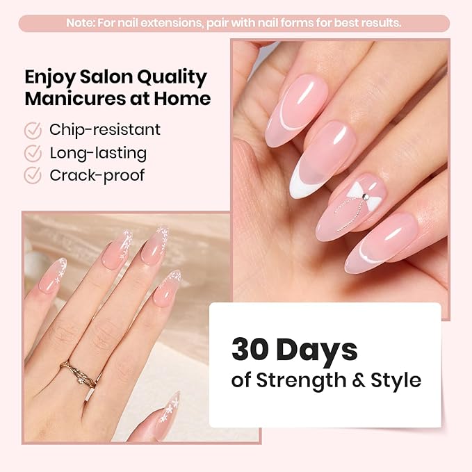 Beetles Builder Gel Set HEMA Free-Whispered Petals 4 Colors 8 in 1 Thickening Strengthening Building Apex with Base&Top Coat Gel for Beginner DIY Salon at Home, UV & LED Nude Pink Builder Nail Gel