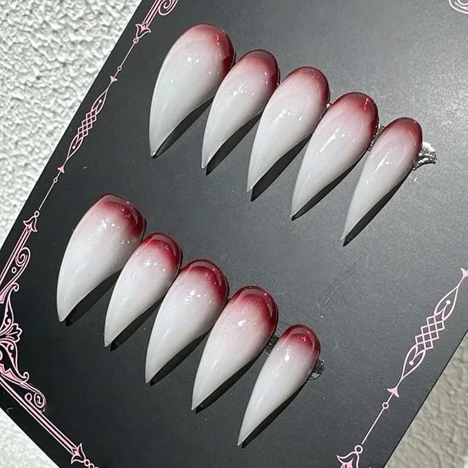Halloween Press Claw on Nails Long Short Medium Curved Stiletto Handmade Gothic Design Horror Vampire False Nails Dragon Cat Claw Press on Nails Glossy Glue on Nail Thick Acrylic False Nails