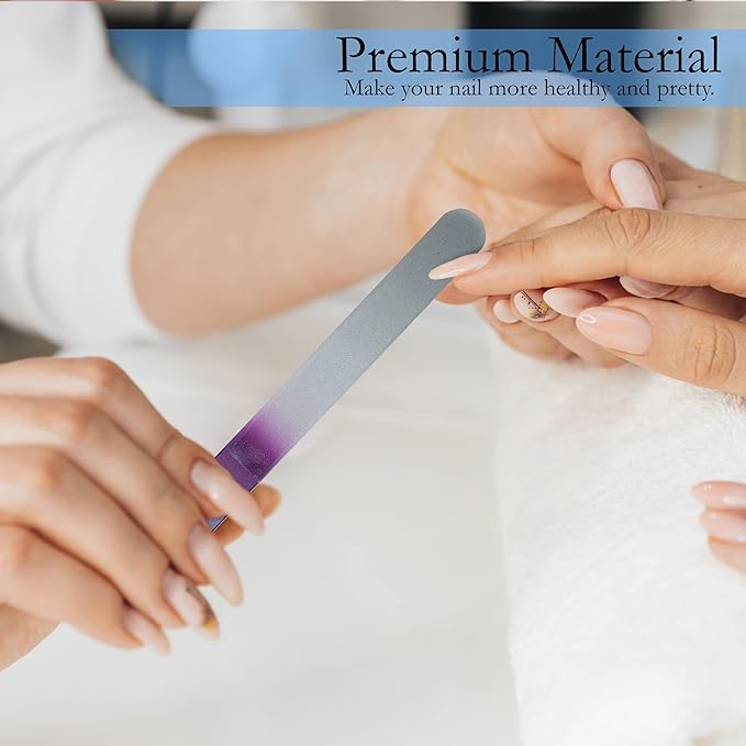 Glass Fingernail Files with Case - Manicure Set for Natural Nails - Double Sided Nail File Stocking Stuffers (Blue)