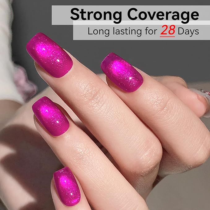 Cat Eye Gel Nail Polish Pink, Magnetic Cateye Gel Polish Hot Pink Glitter Holographic With Magnet for Nail Salon DIY at Home Valentine's Day Gift