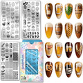 PH PandaHall 3pcs Beer Nail Stamping Plates Oktoberfest Nails Art Templates Bread Malt Nails Art Stencils Numbers Textures Nails Image Plates for Women DIY Celebrations Holiday Manicure Salon Print