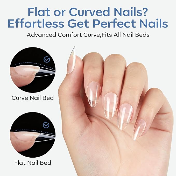 modelones Short Almond Nail Tips, 360pcs Pre-etched Clear Soft Press On Fake Nails Full Cover Half Matte Acrylic Gel Tips Extension for Salon & Home Use 15 Sizes