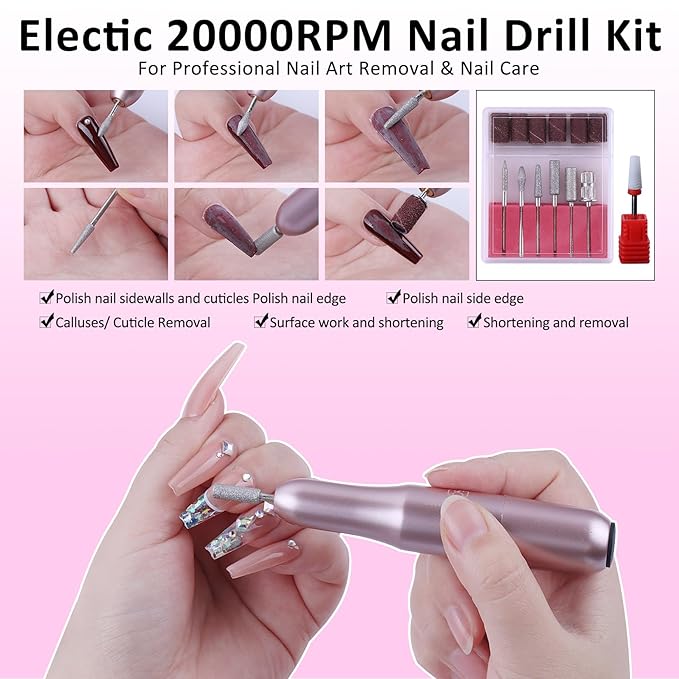 Acrylic Nail Kit with Drill: 20g Clear White Pink Acrylic Powder and Liquid Beginners Set - Professional Brushes Nail Tips Nail Supplies - Full Tools Extensions Starter for Women Home & Salon