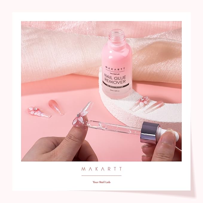 Makartt Hema-Free Press on Nail Glue Remover: Updated Formula with Vitamin E | Glue Debonder with 5 Wooden Sticks,1 Dropper Applicator for Quicker Application, Non-Acetone Glues 30 ml