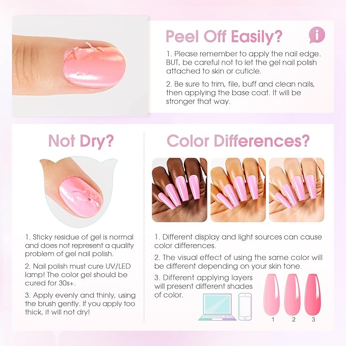 ROSALIND Pearl Gel Nail Polish - 12 Colors Pastel Pink Yellow Blue White Gel Polish Set with Dotting Pen Shell Swirl Thread Effect Soak Off UV Set Shimmer Nail Art Collection Valentine Gifts for Women
