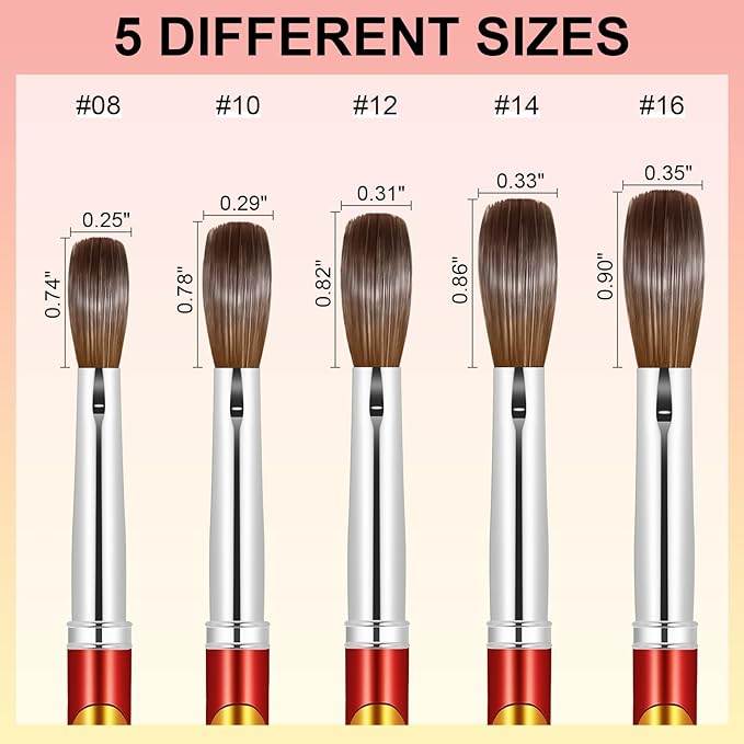 Acrylic Nail Brush Size 14, 100% Pure Kolinsky Nail Art Brushes for Acrylic Application, Sturdy Handle Oval Shaped Acrylic Powder Nail Design Tools for Professional Manicure DIY