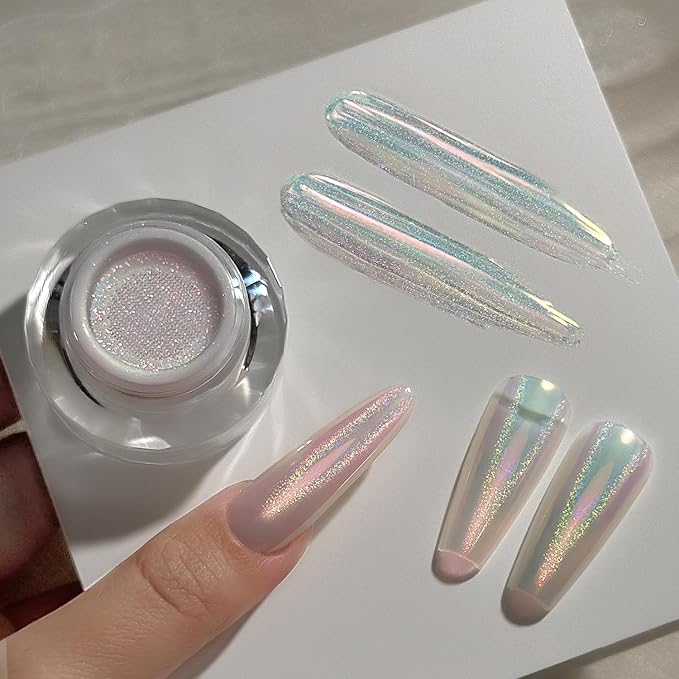 Yokefellow GleamTap Cushion Holographic Aurora Chrome Nail Powder -Holo Nail Art Glitter Decoration Manicure Pigment for Nail Salon(GT311 Pinkstar Prism/Blue Pink with Pink Sheen and Holo Aura)
