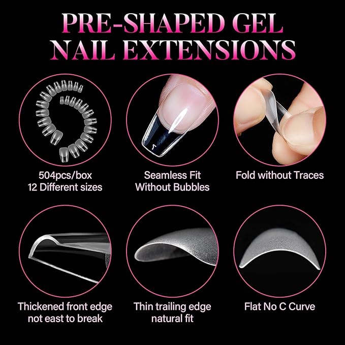 AIMEILI Short Square Fake Nails 504pcs Press on Nails Pre-shape Half Matte Nails Tips for Full Cover Acrylic French False Nails Nail Extension DIY 12 Sizes