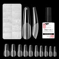 Makartt Gel X Nails Kit 500Pc Soft Gel Full Cover Tips, Medium Coffin Clear Tips Bundle with UV Nail Glue 15ML, 3-in-1 Base Coat & Slip Solution