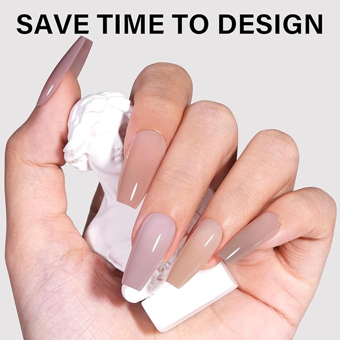 AILLSA RealFit Nude Tone Mixed Color Press On Nails 4 in 1 Pre-Shaped Nail Tips Medium Coffin Full Cover Fake Nails Extension Natural Gel Tips Easy to Apply For Nail Art DIY 140 PCS